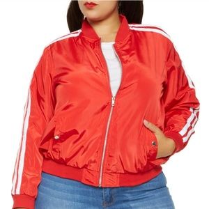 Plus Size Red & White Bomber Varsity Jacket